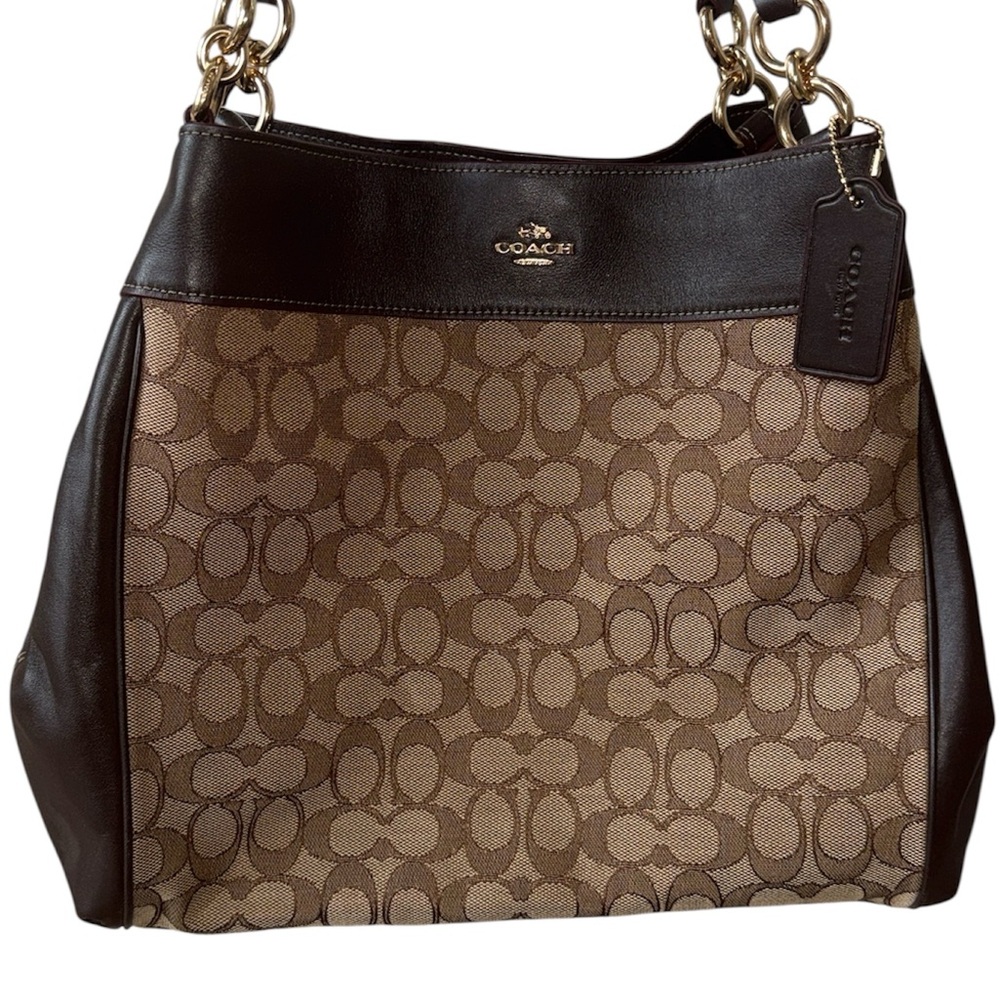 Coach Brown Signature Canvas & Dark Brown Leather Shoulder Bag - Picture 6 of 16